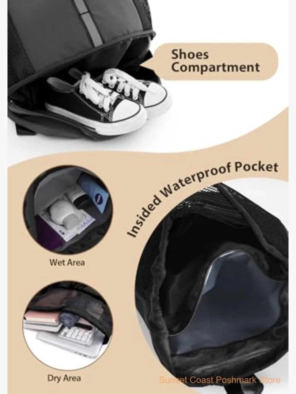 Waterproof Gym Drawstring Backpack with Shoes Compartment Wet Pockets